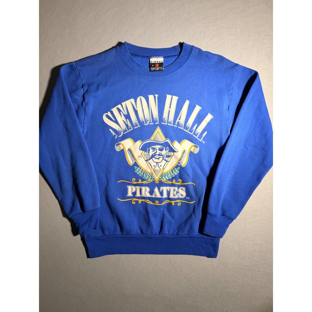 1990s Vintage Signal Sports Seton Hall Pirates Mens Medium Blue Sweatshirt